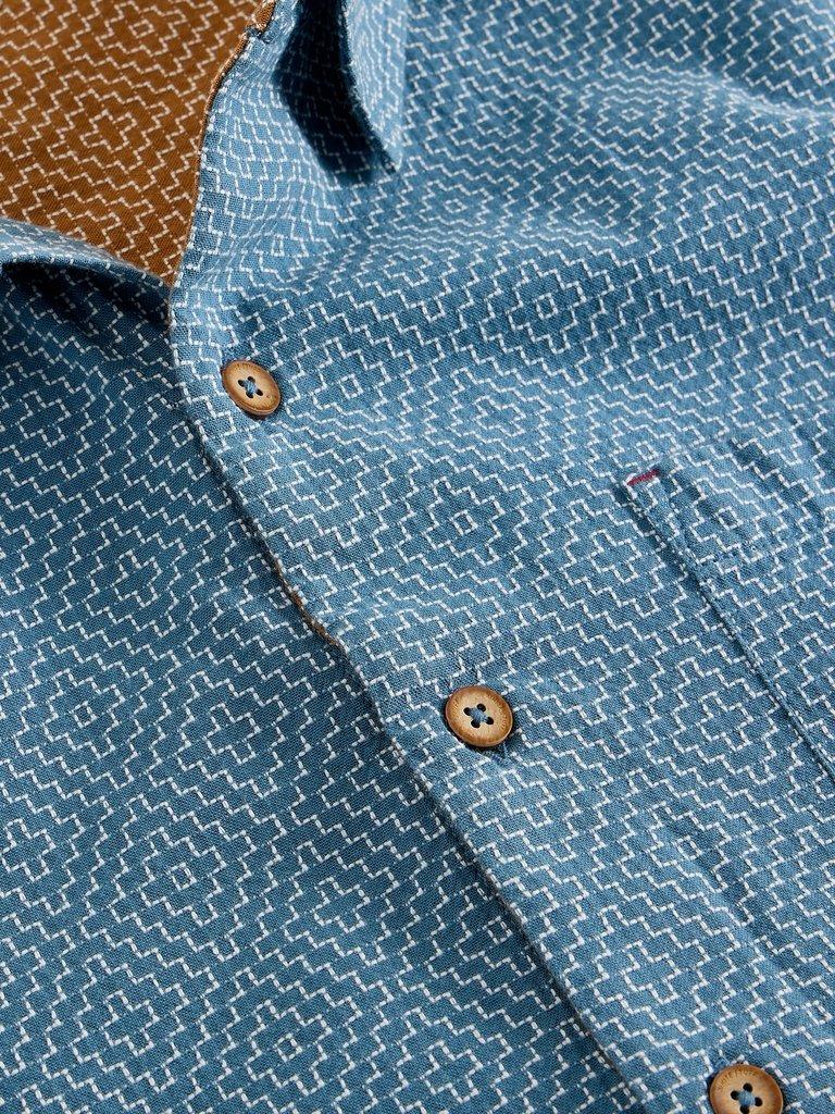 Tile Stitch SS Shirt in MID BLUE - FLAT DETAIL