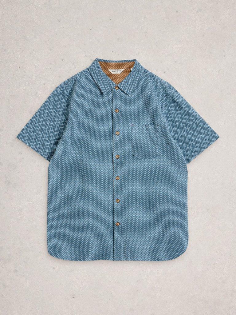 Tile Stitch SS Shirt in MID BLUE - FLAT FRONT