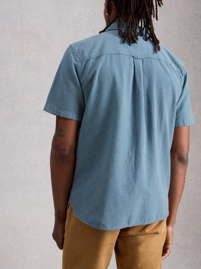 Tile Stitch SS Shirt in MID BLUE - MODEL BACK