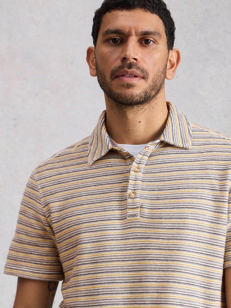 Hadley Stripe Polo in WHITE MLT - MODEL DETAIL