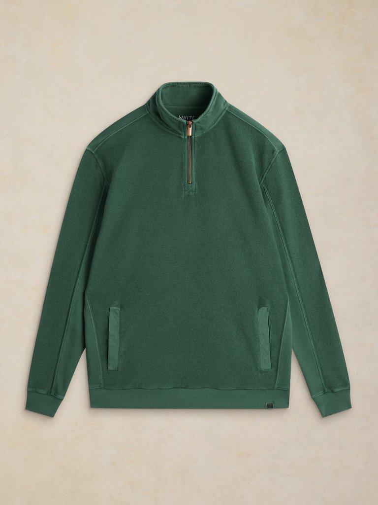 Sidmouth Half Zip in DK GREEN - FLAT FRONT