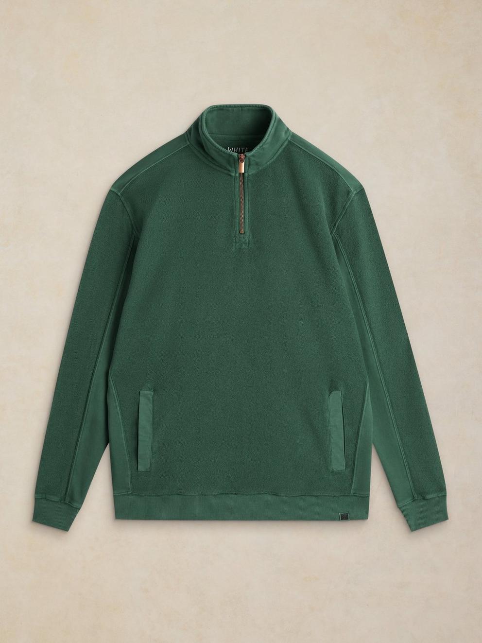Sidmouth Half Zip in DK GREEN - FLAT FRONT