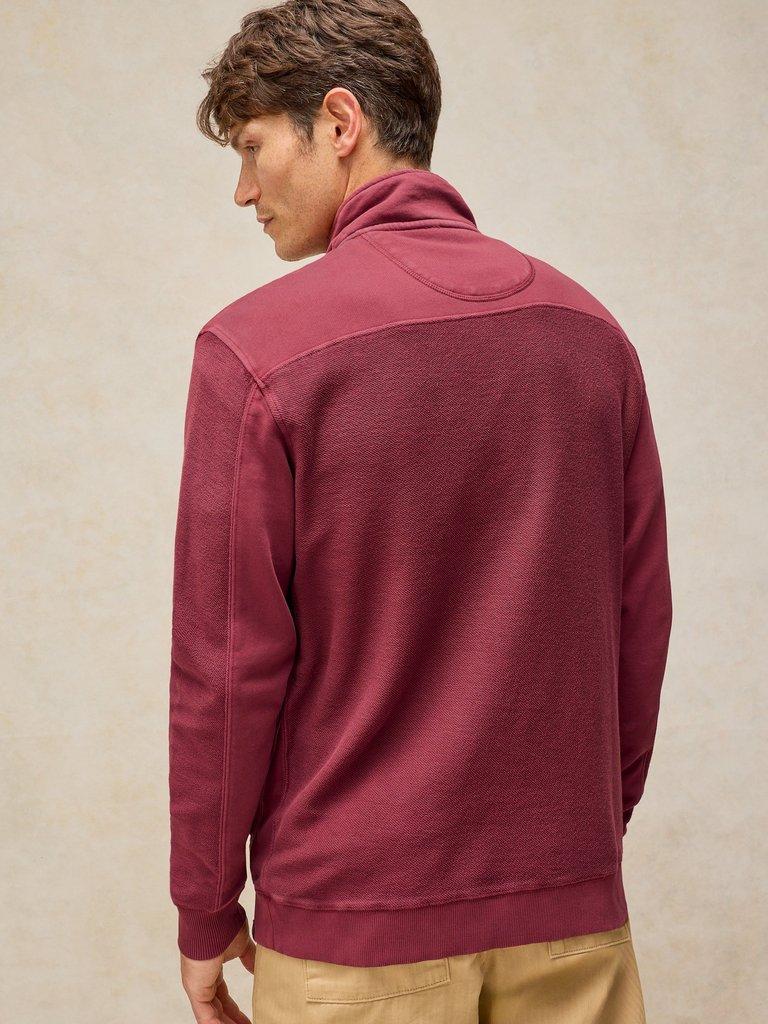 Sidmouth Half Zip in DK RED - MODEL BACK