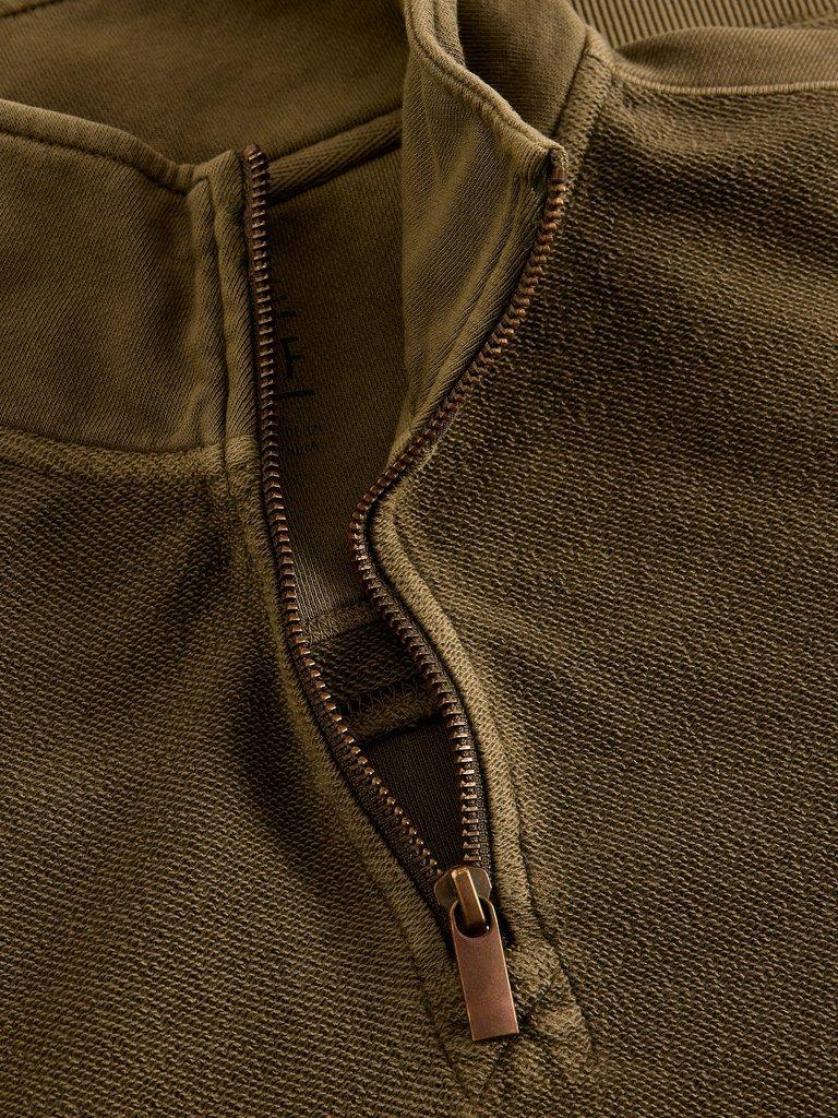Sidmouth Half Zip in KHAKI GRN - FLAT DETAIL