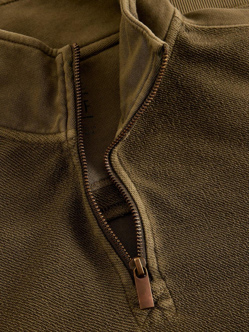 Sidmouth Half Zip in KHAKI GRN - FLAT DETAIL
