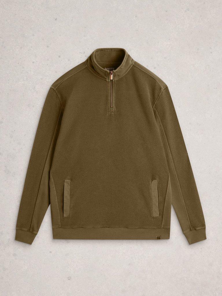 Sidmouth Half Zip in KHAKI GRN - FLAT FRONT
