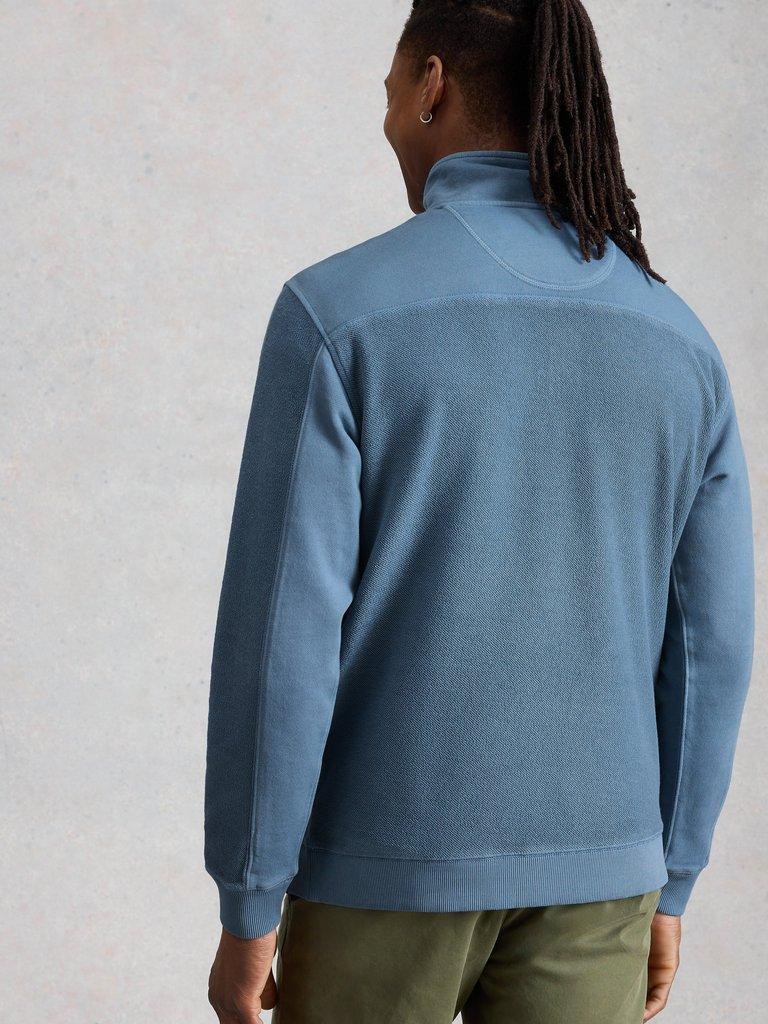 Sidmouth Half Zip in LGT BLUE - MODEL BACK