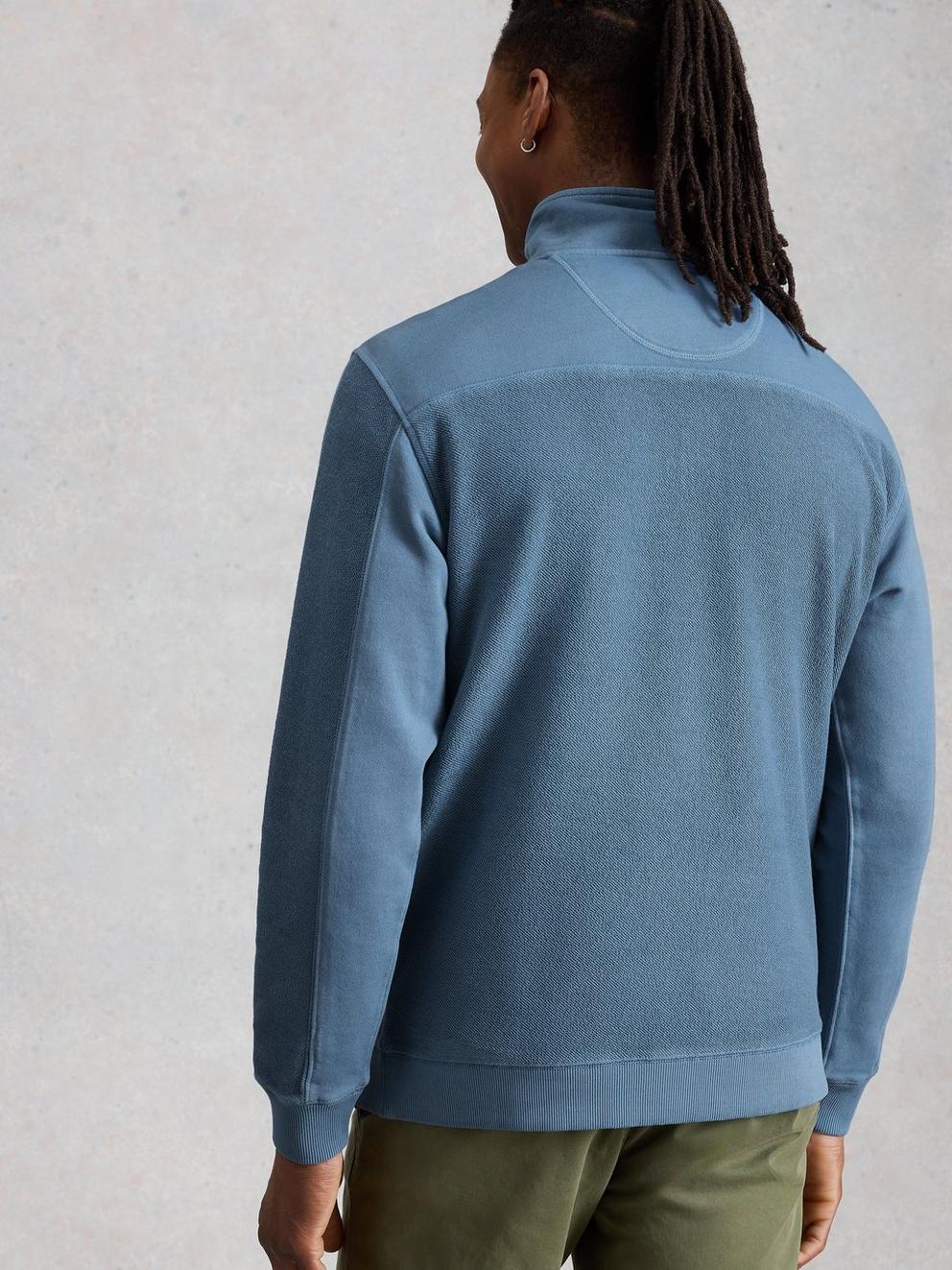 Sidmouth Half Zip in LGT BLUE - MODEL BACK