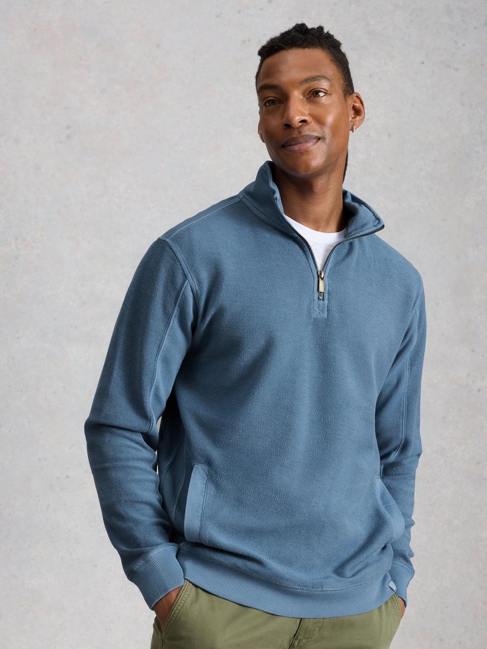 Sidmouth Half Zip in LGT BLUE - MODEL DETAIL