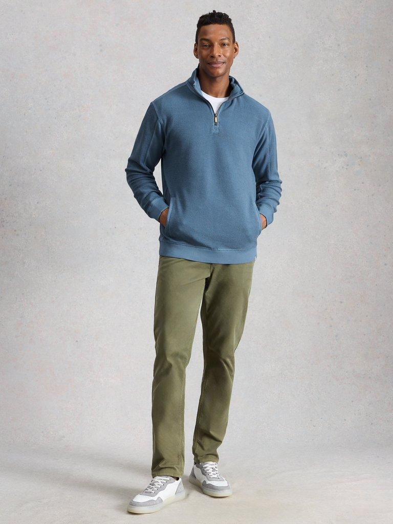 Sidmouth Half Zip in LGT BLUE - MODEL FRONT