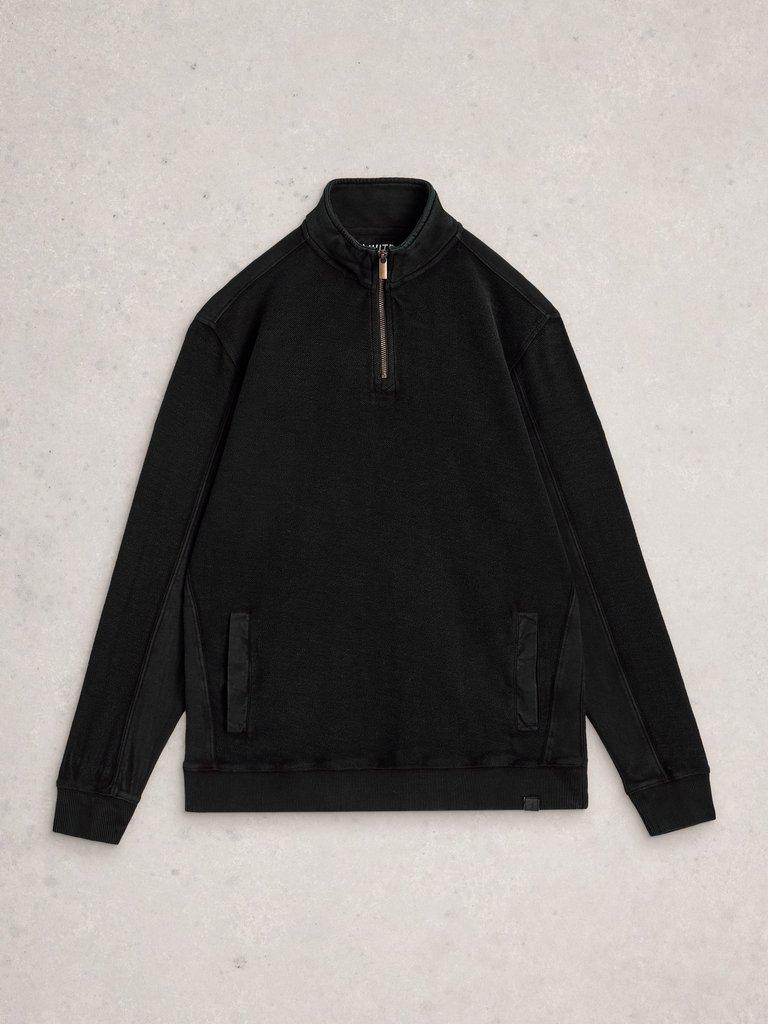 Sidmouth Half Zip in WASHED BLK - FLAT FRONT