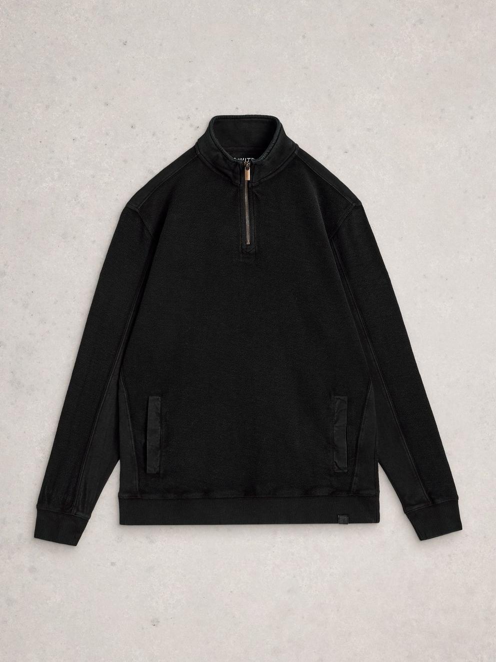 Sidmouth Half Zip in WASHED BLK - FLAT FRONT