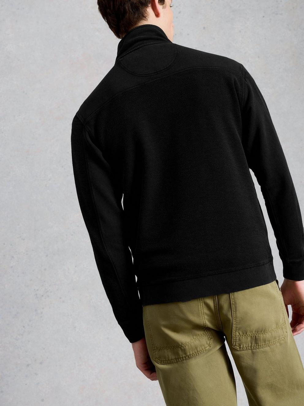 Sidmouth Half Zip in WASHED BLK - MODEL BACK