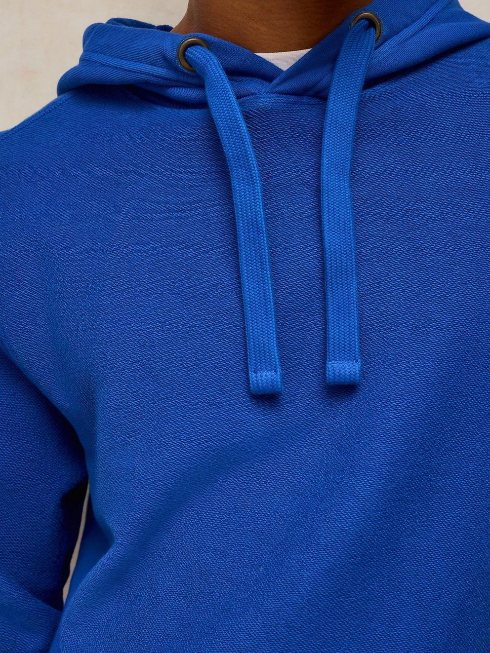 Sidmouth Overhead Hoodie in BRT BLUE - MODEL DETAIL