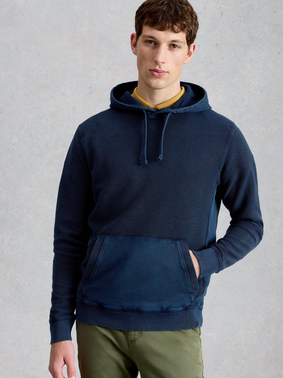 Sidmouth Overhead Hoodie in DARK NAVY - MODEL DETAIL