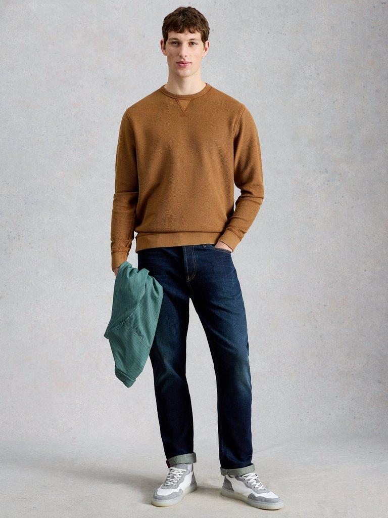 Sidmouth Crew Neck in MID TAN - MODEL FRONT