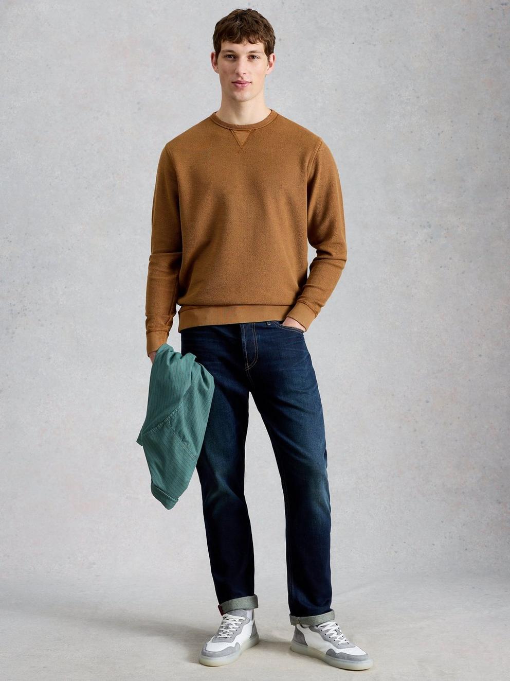 Sidmouth Crew Neck in MID TAN - MODEL FRONT