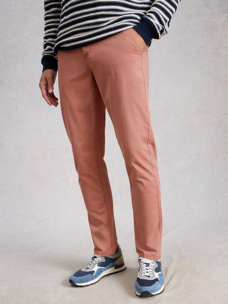 Sutton Chino Trouser Organic in DUS PINK - MODEL DETAIL