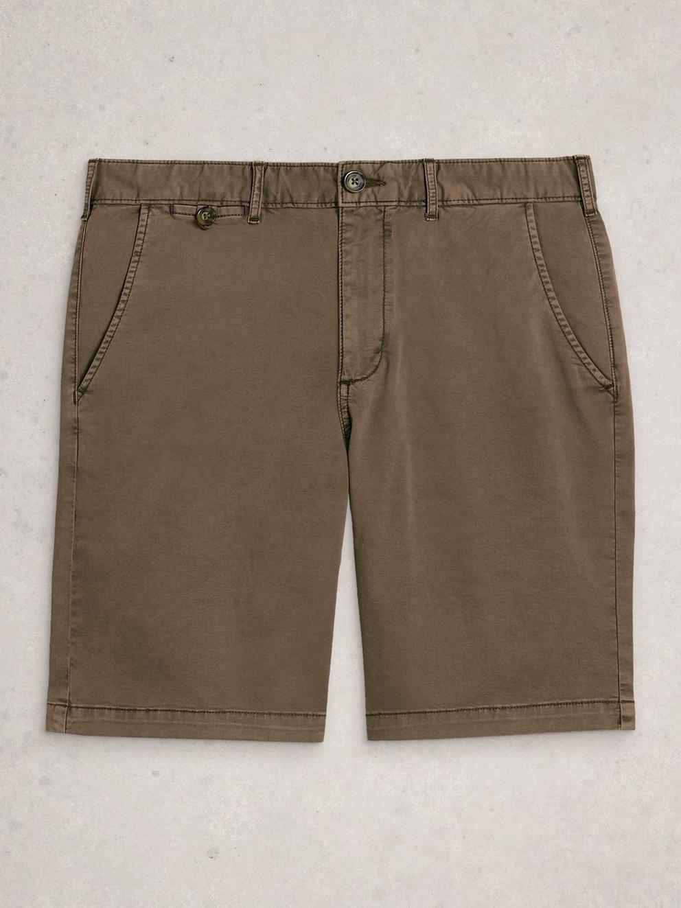 Sutton Chino Short Organic in DK BROWN - FLAT FRONT