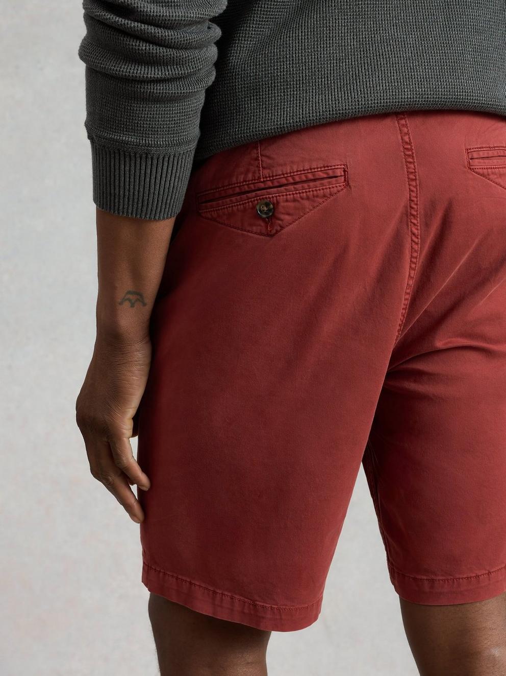 Sutton Chino Short Organic in MID RED - MODEL BACK