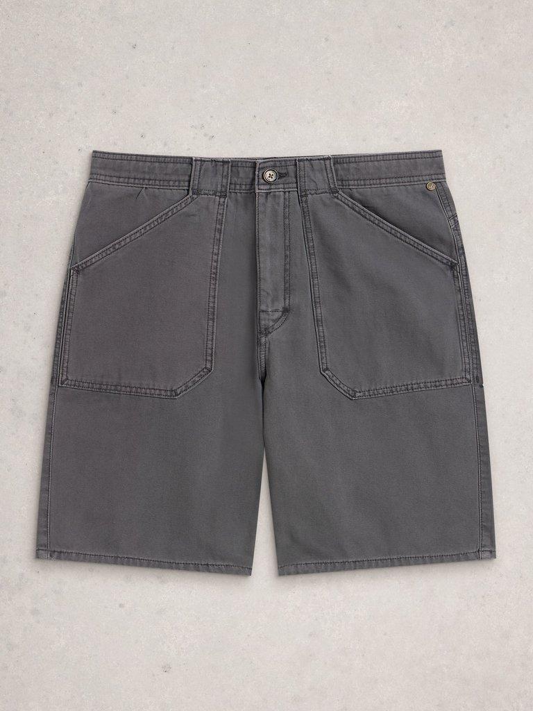 Crantock Utility Short in WASHED BLK - FLAT FRONT