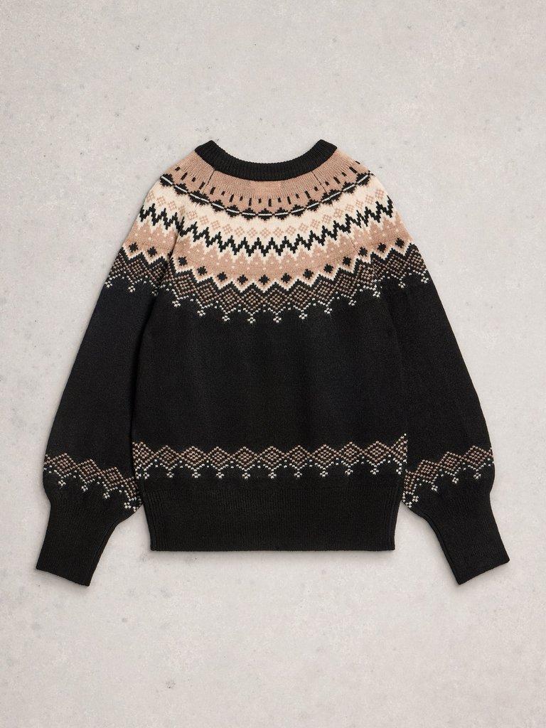 FAIRISLE CREW NECK JUMPER in BLK MLT - FLAT BACK