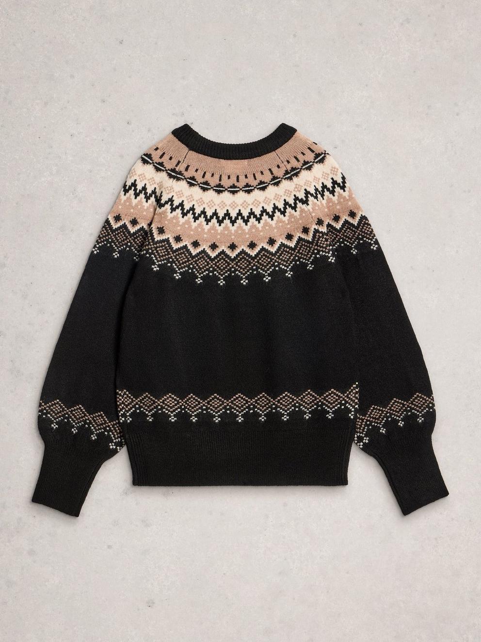 FAIRISLE CREW NECK JUMPER in BLK MLT - FLAT BACK