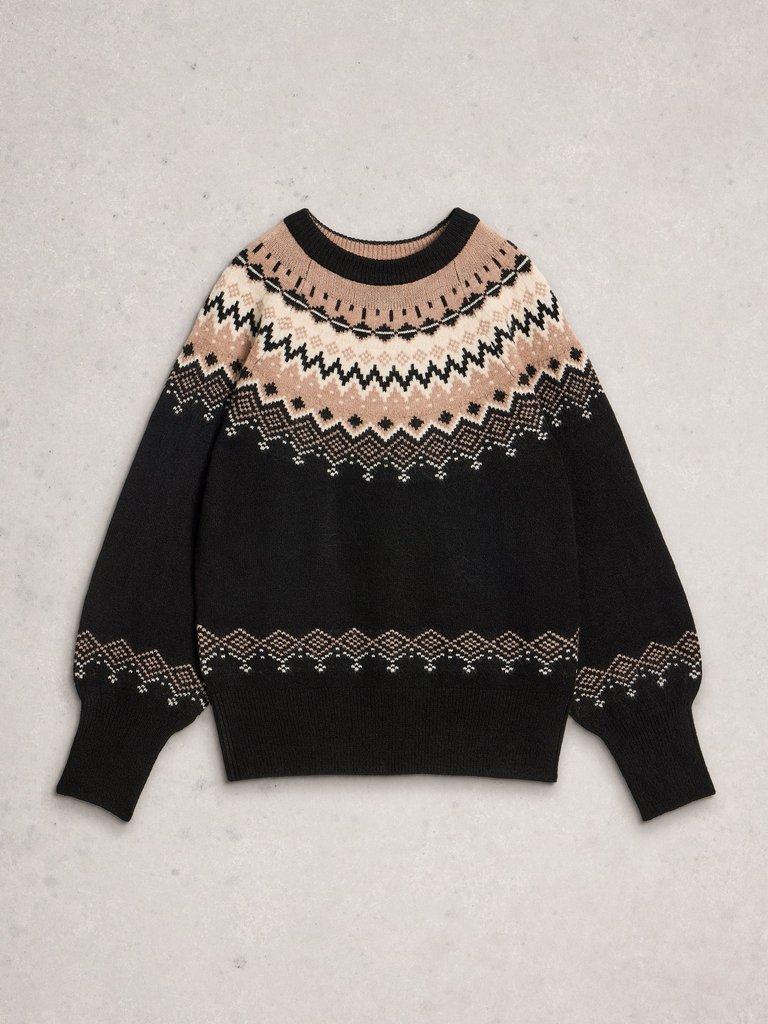 FAIRISLE CREW NECK JUMPER in BLK MLT - FLAT FRONT