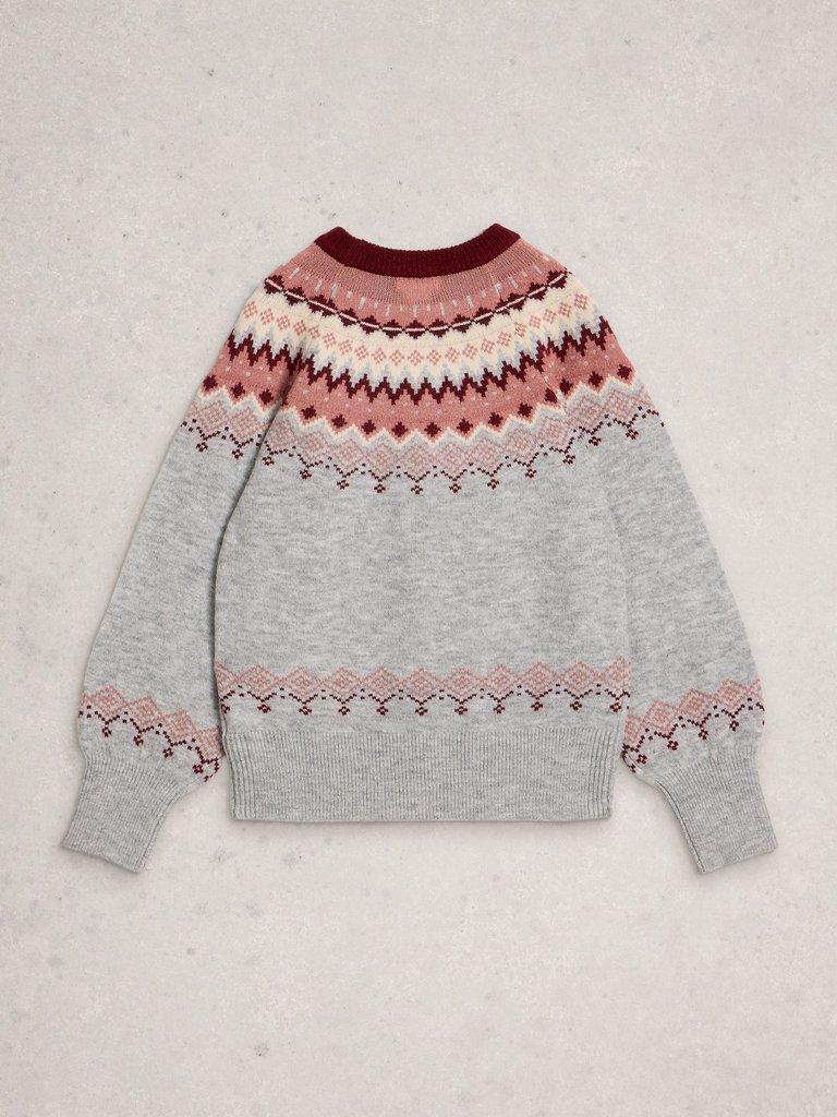 FAIRISLE CREW NECK JUMPER in GREY MLT - FLAT BACK