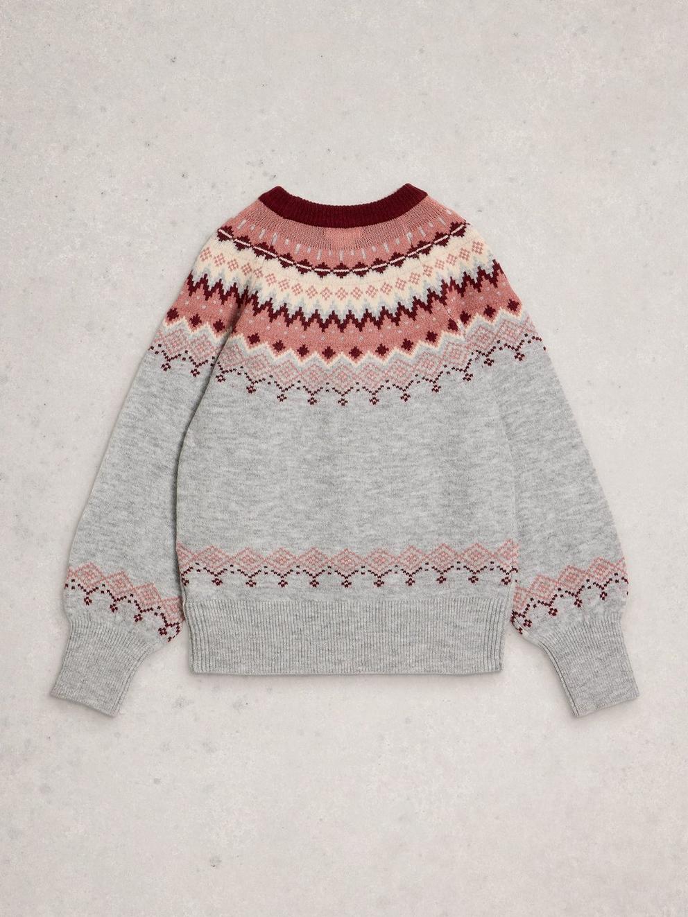 FAIRISLE CREW NECK JUMPER in GREY MLT - FLAT BACK