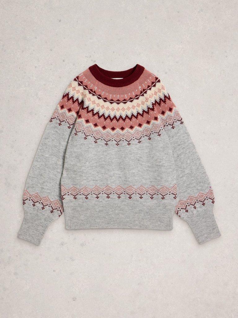 FAIRISLE CREW NECK JUMPER in GREY MLT - FLAT FRONT