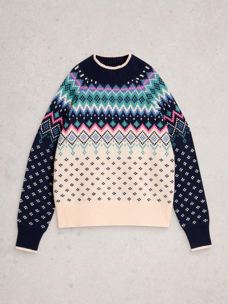 FAIRISLE HIGH NECK JUMPER in NAVY MULTI - FLAT FRONT