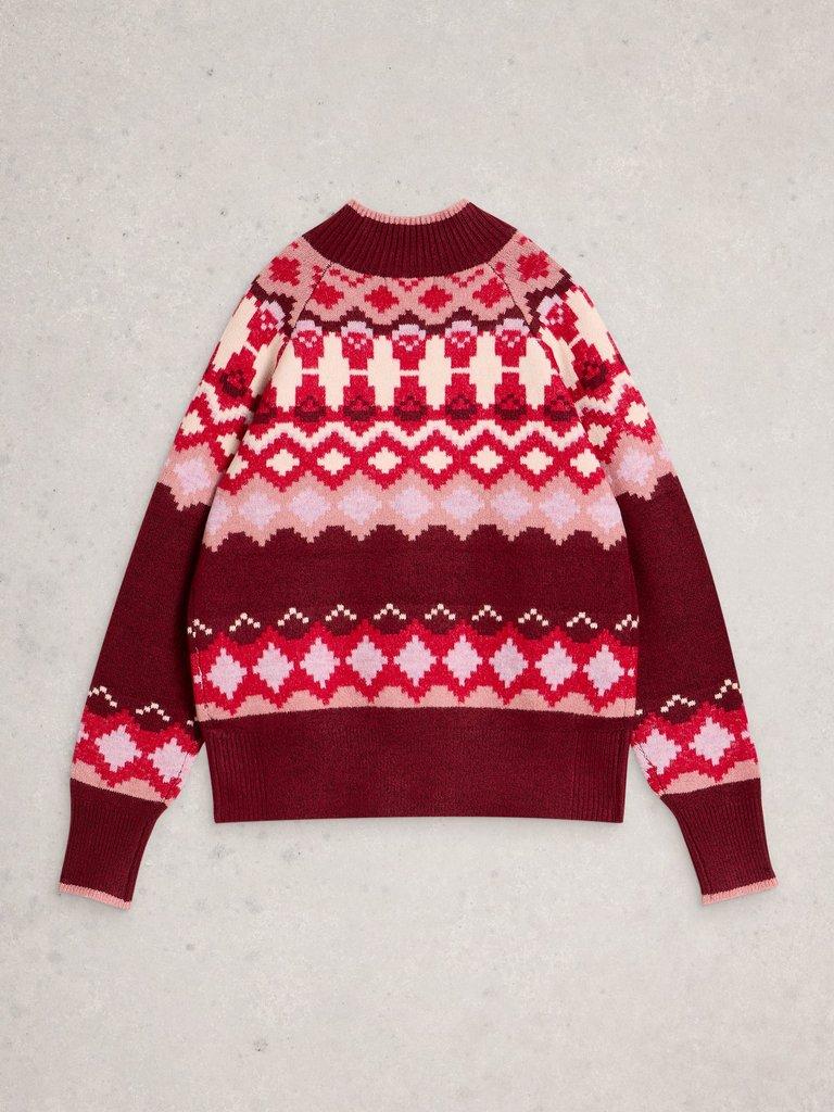 FAIRISLE HIGH NECK JUMPER in PLUM MLT - FLAT BACK