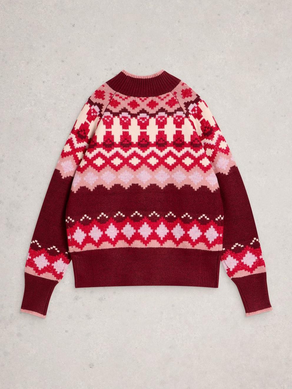 FAIRISLE HIGH NECK JUMPER in PLUM MLT - FLAT BACK