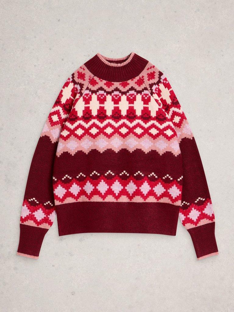 FAIRISLE HIGH NECK JUMPER in PLUM MLT - FLAT FRONT