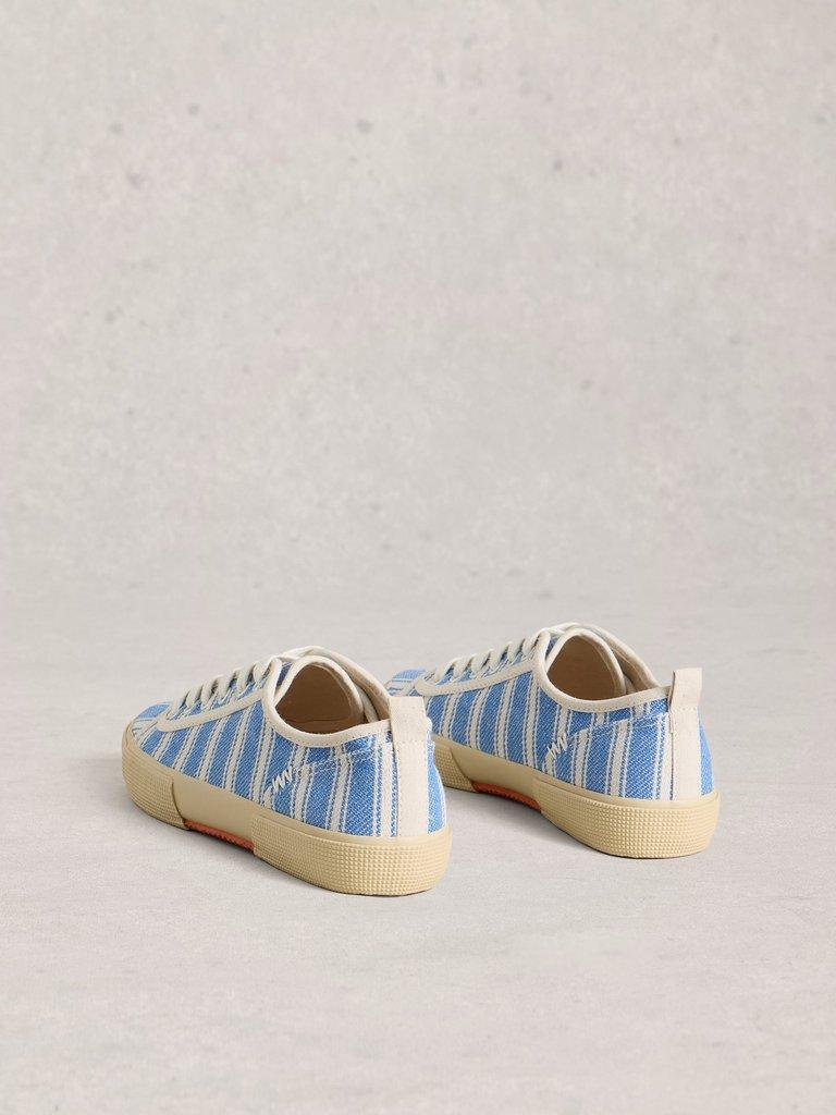 Pippa Lace Up Canvas Trainer in BLUE MLT - FLAT BACK