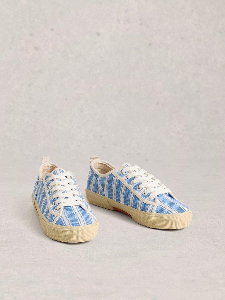 Pippa Lace Up Canvas Trainer in BLUE MLT - FLAT FRONT