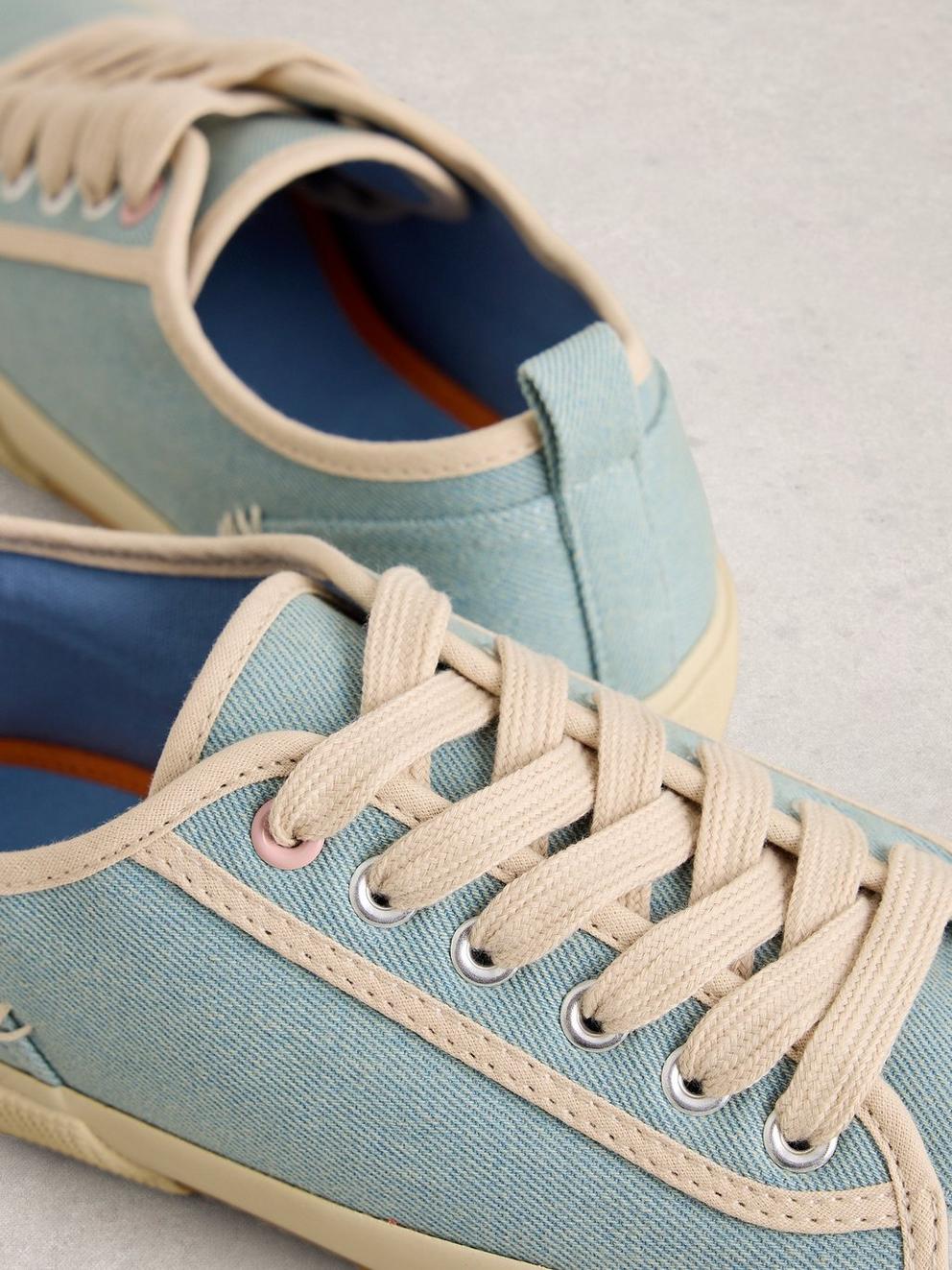 Pippa Lace Up Canvas Trainer in CHAMB BLUE - FLAT DETAIL