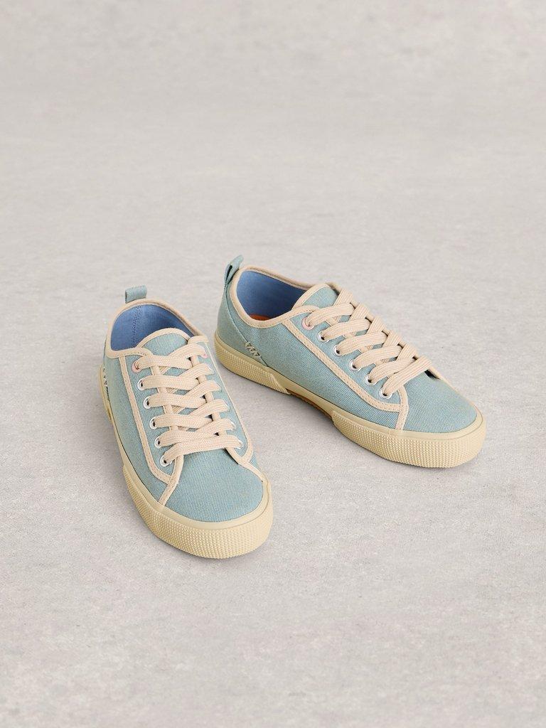 Pippa Lace Up Canvas Trainer in CHAMB BLUE - FLAT FRONT