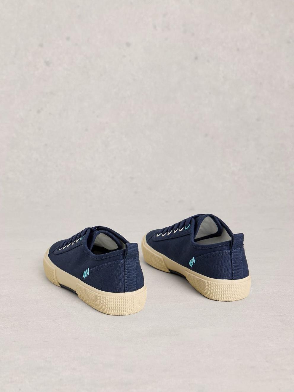 Pippa Lace Up Canvas Trainer in DARK NAVY - FLAT BACK