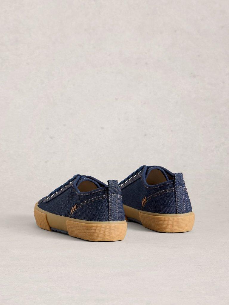 Pippa Lace Up Canvas Trainer in DK DENIM - FLAT BACK
