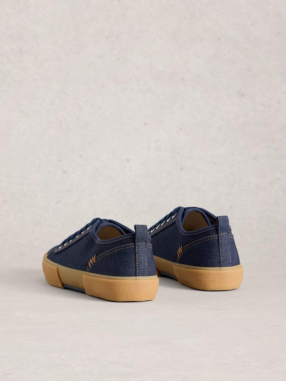 Pippa Lace Up Canvas Trainer in DK DENIM - FLAT BACK