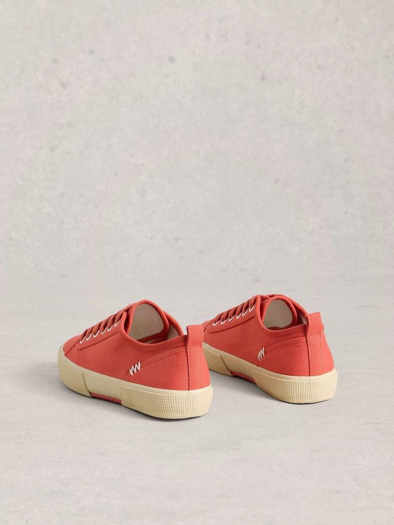 Pippa Lace Up Canvas Trainer in MID CORAL - FLAT BACK