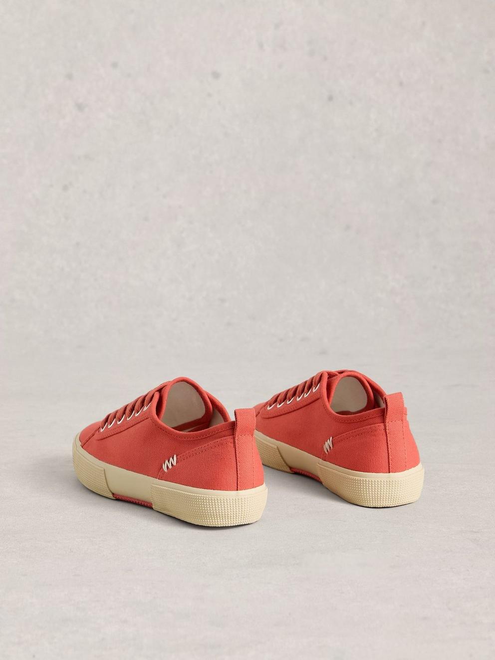 Pippa Lace Up Canvas Trainer in MID CORAL - FLAT BACK