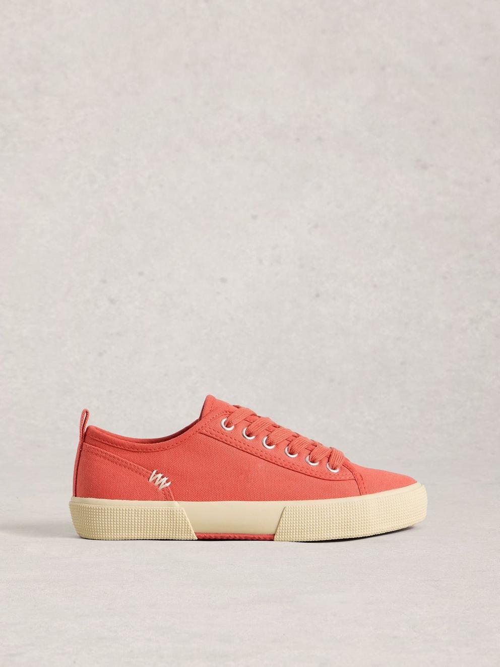 Pippa Lace Up Canvas Trainer in MID CORAL - LIFESTYLE