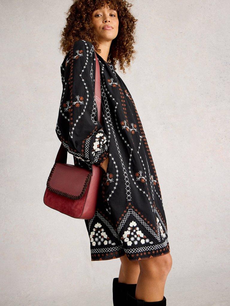 Isabelle Satchel Bag in MID RED - MODEL FRONT