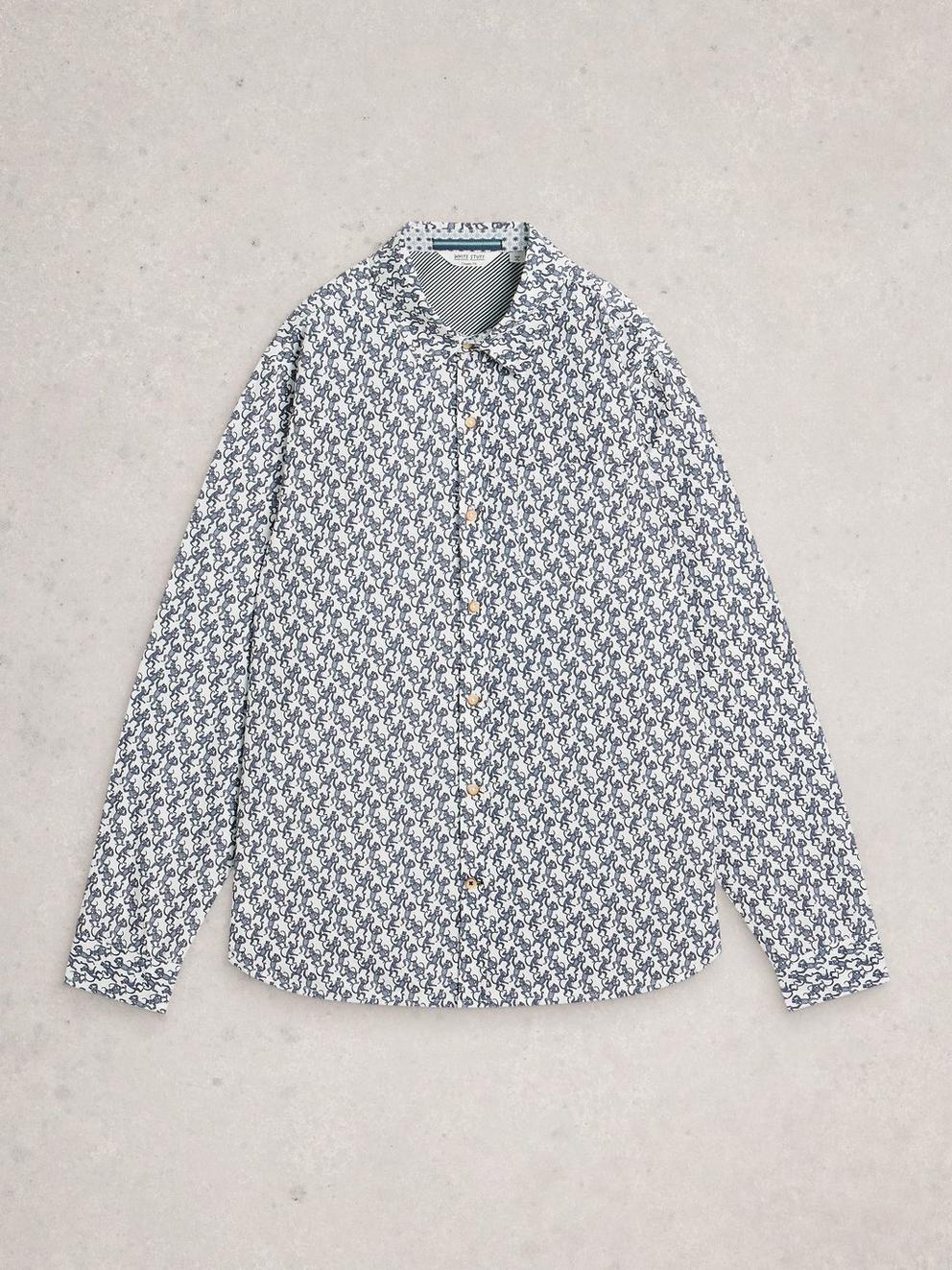 Finsbury Monkey Printed Shirt in WHITE PR - FLAT FRONT