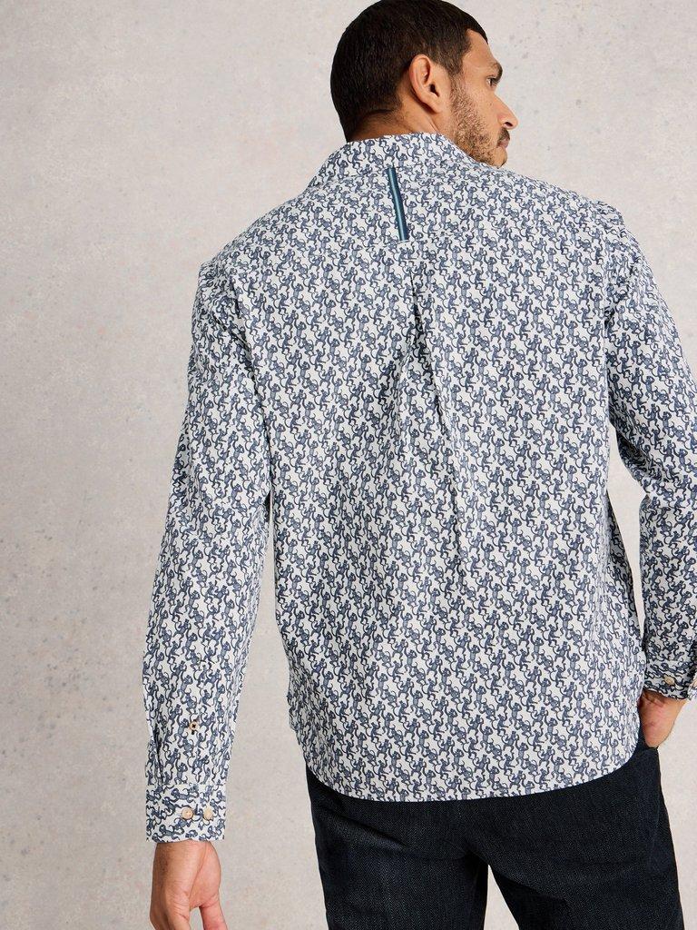 Finsbury Monkey Printed Shirt in WHITE PR - MODEL BACK