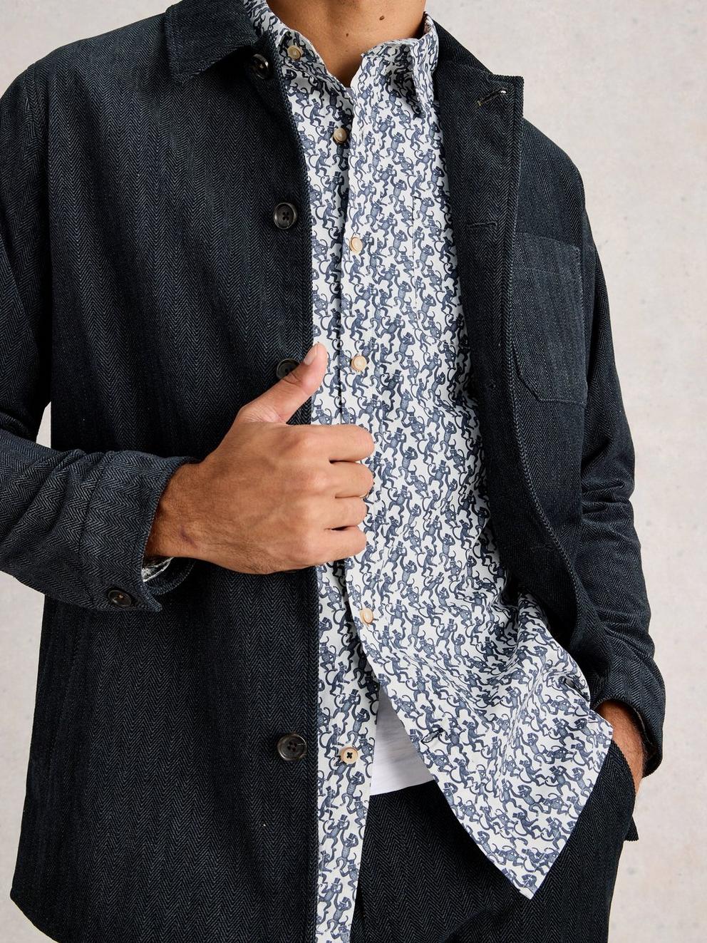 Finsbury Monkey Printed Shirt in WHITE PR - MODEL DETAIL