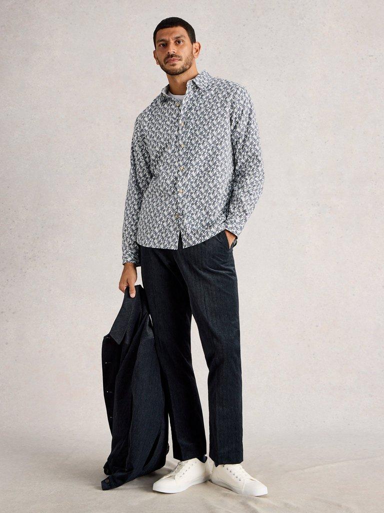 Finsbury Monkey Printed Shirt in WHITE PR - MODEL FRONT